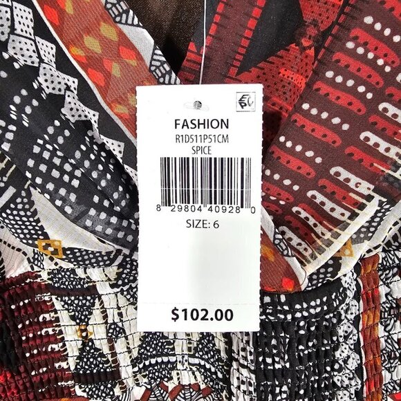 NWT CHRIS McLAUGHLIN Abstract Art Dress size 6 BROWN RED BLACK Maximalist Boho - Picture 6 of 9